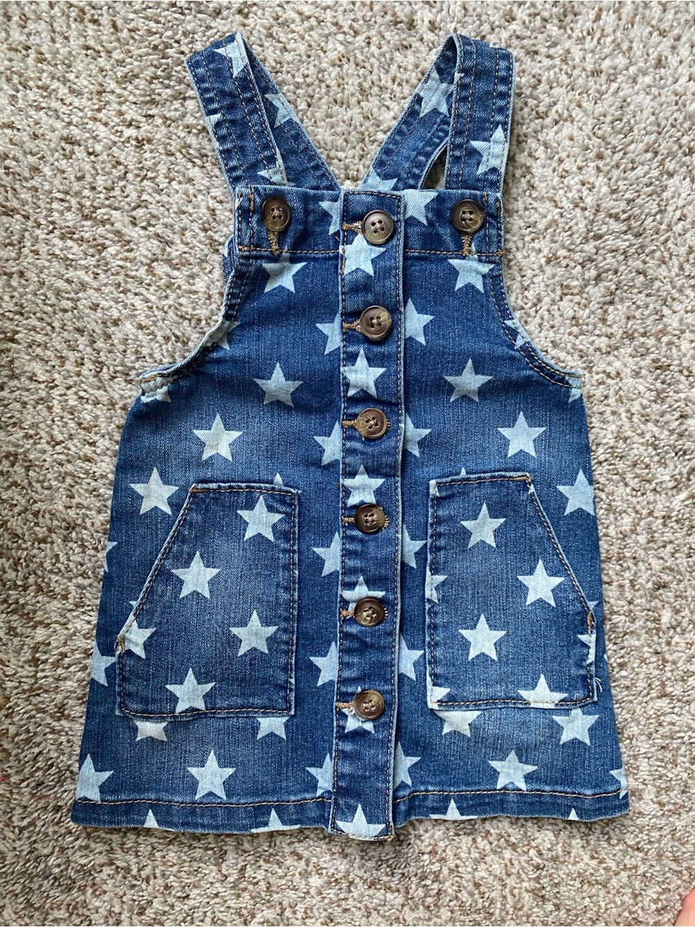 wonder nation Blue Star-Print Denim Overall Dress